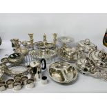 2 X BOXES OF ASSORTED PLATED WARE TO INCLUDE TEAPOT, PAIR OF CANDLE STICKS, SUGAR SHAKER,