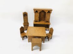 COLLECTION OF VINTAGE MINIATURE DOLLS HOUSE FURNITURE FINISH WITH A POKER WORK DETAIL COMPRISING OF