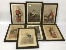 SEVEN FRAMED VANITY FAIR PRINTS - "MR JUSTICE MANISTY", "ONE OF THE FAMILY", "OUR WEAKEST JUDGE",