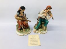 2 X CAPO DI MONTE STUDIES GYPSY BOY AND GIRL WITH MUSICAL INSTRUMENTS