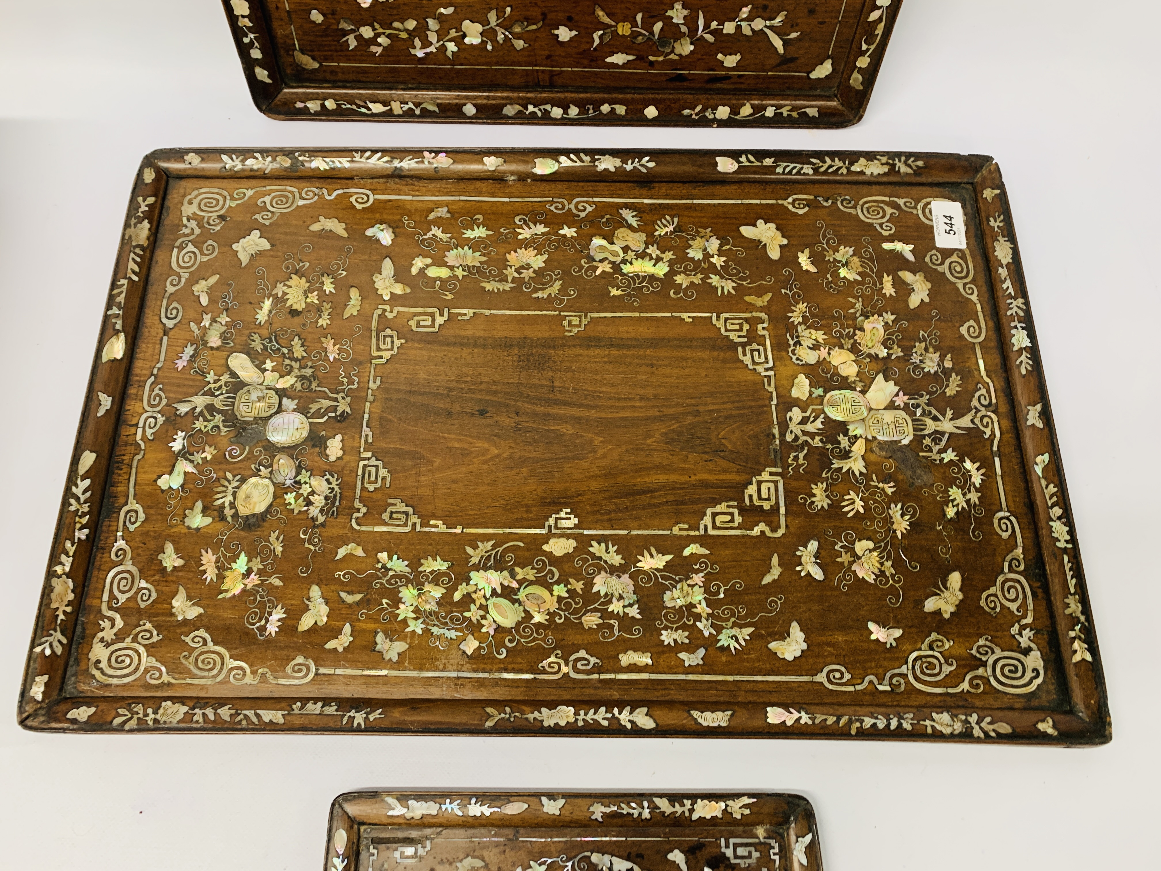 3 HARDWOOD TRAYS WITH MOP INLAY - Image 3 of 4