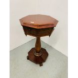 A VICTORIAN MAHOGANY PEDESTAL SEWING TABLE,