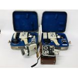 2 X VINTAGE AGFA MOVEX REFLEX CINE CAMERAS IN ORIGINAL FITTED CASES ALONG WITH ONE UNCASED,