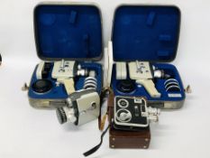 2 X VINTAGE AGFA MOVEX REFLEX CINE CAMERAS IN ORIGINAL FITTED CASES ALONG WITH ONE UNCASED,