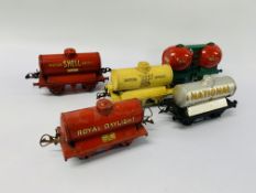 5 X VINTAGE HORNBY MECCANO 0 GAUGE TANKERS TO INCLUDE NATIONAL, ROYAL DAYLIGHT, BP,