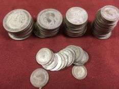 TUB OF PRE 1947 SILVER COINS, FACE APPRO