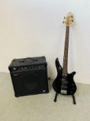 A YAMAHA BASS GUITAR WITH STAND AND CELESTION TORQUE T50K COMBO AMP - SOLD AS SEEN