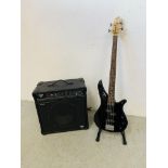 A YAMAHA BASS GUITAR WITH STAND AND CELESTION TORQUE T50K COMBO AMP - SOLD AS SEEN