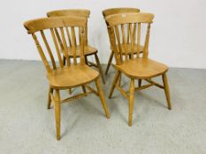 SET OF FOUR RUSTIC BEECHWOOD KITCHEN/DINING CHAIRS