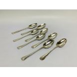 A SET OF 6 MID-C18TH HANOVERIAN PATTERN SILVER DESSERT SPOONS,