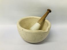 LARGE TRADITIONAL HARD STONE PESTLE AND MORTAR H 13CM., D 26CM.