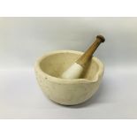 LARGE TRADITIONAL HARD STONE PESTLE AND MORTAR H 13CM., D 26CM.