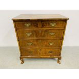 REPRODUCTION BURR WALNUT FINISH CHEST OF DRAWERS,