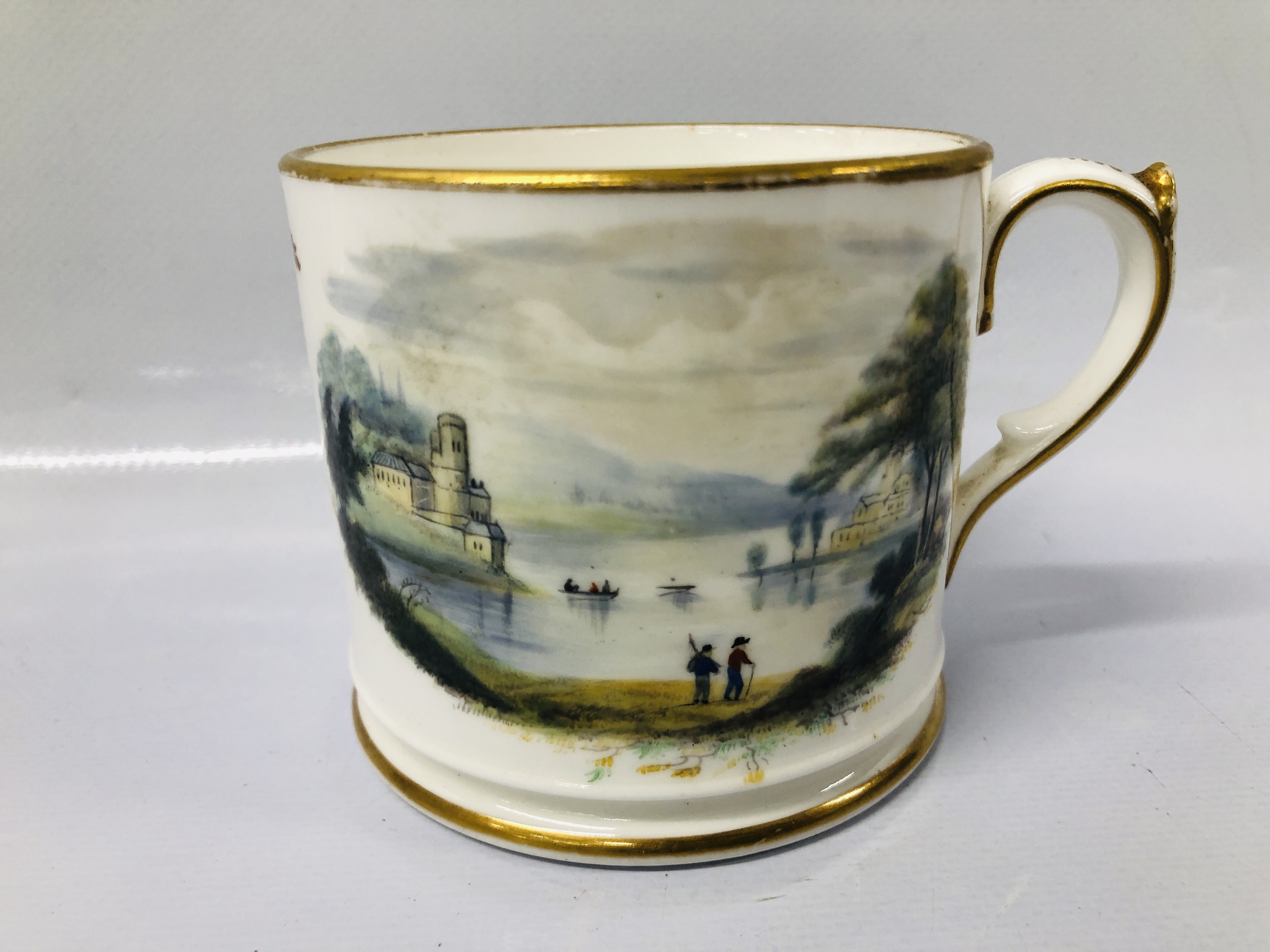 VINTAGE "DAVENPORT" MUG HANDPAINTED WITH FLOEWRS AND LAKE SCENE ALONG WITH A CREAM WARE CHRISTENING - Image 3 of 9