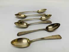 A SET OF 6 GEORGE III SILVER SERVING SPOONS,