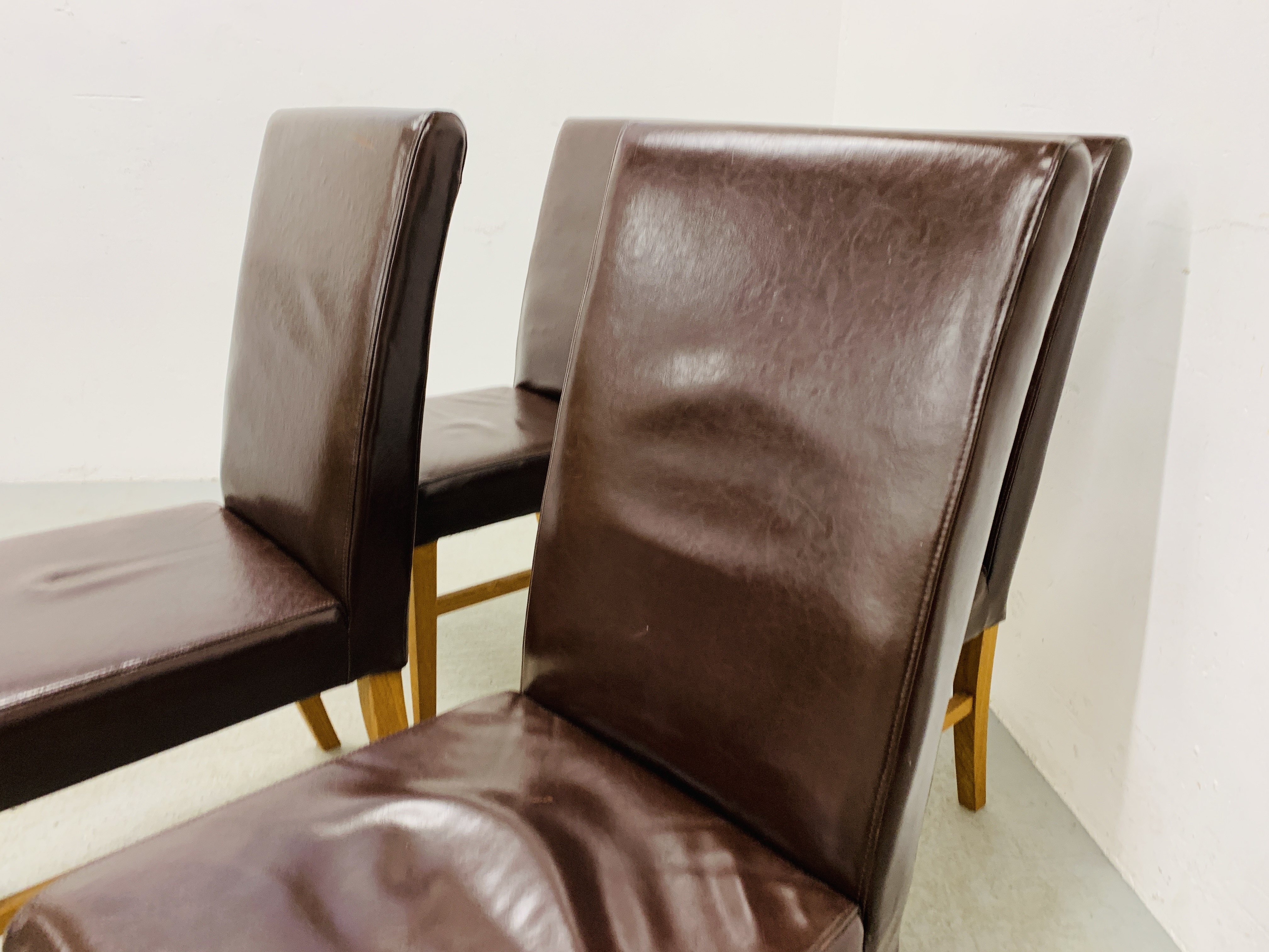 SET OF 4 BROWN FAUX LEATHER DINING CHAIRS - Image 7 of 7