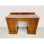 PERIOD MAHOGANY 9 DRAWER KNEE HOLE DESK - W 121CM. D 52CM. H 78CM.