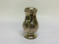 A SILVER MID-C18TH SUGAR CASTER WITH SPIRAL DECORATION (110g)