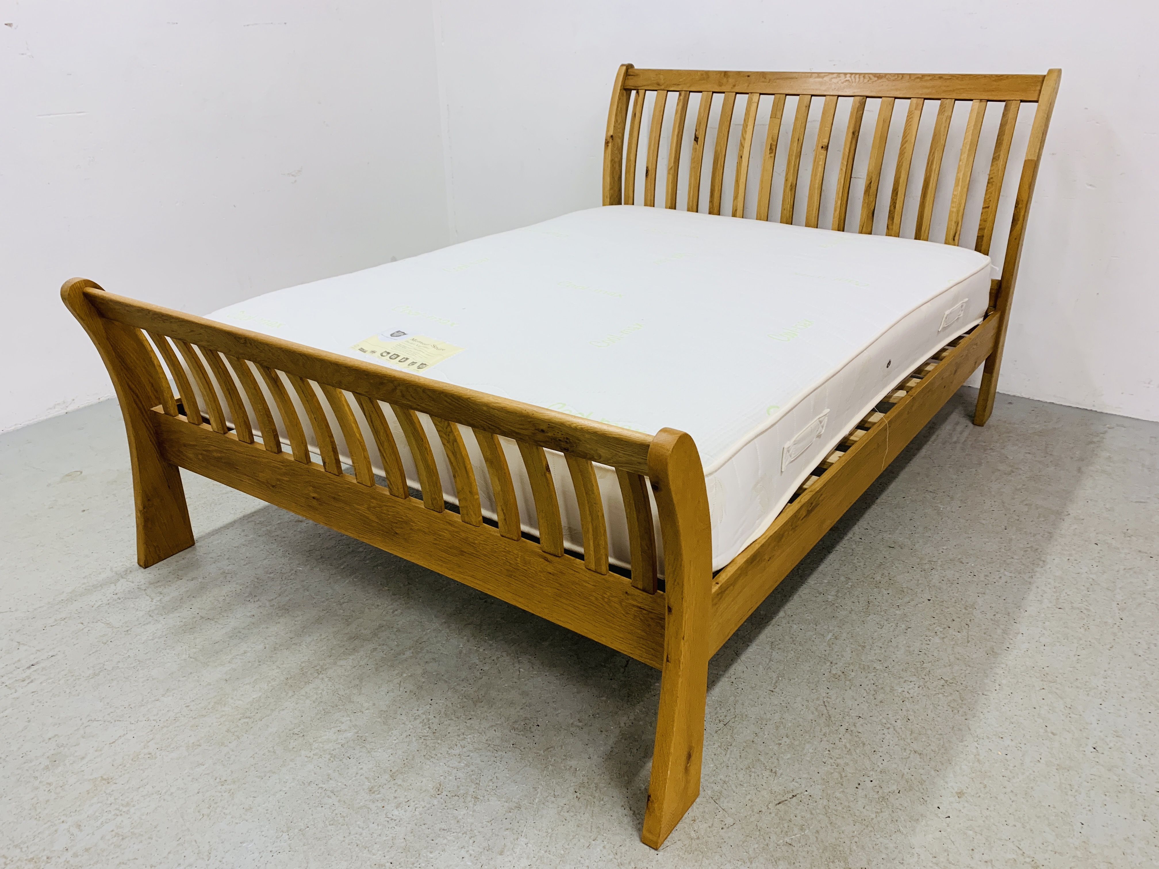 MODERN LIGHT OAK FINISH KING SIZE BED FRAME WITH "THE SHIRE BED CO. - Image 6 of 12