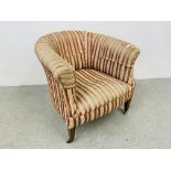 ANTIQUE TUB CHAIR, ORIGINAL STRIPPED MATERIAL,