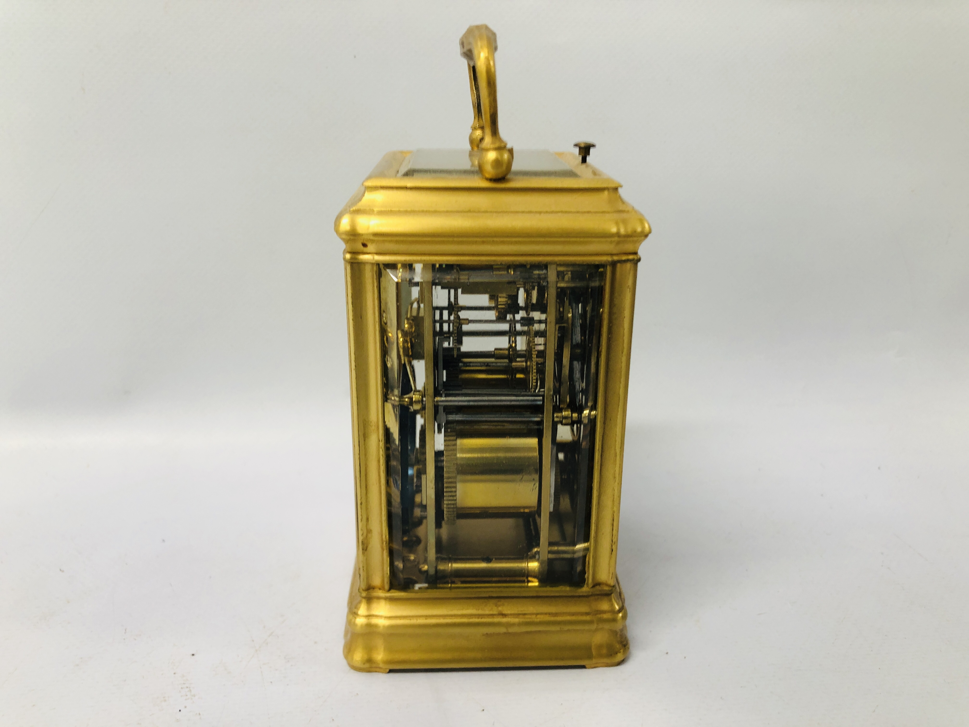 A LATE C19TH BRASS CARRIAGE CLOCK, - Image 9 of 12