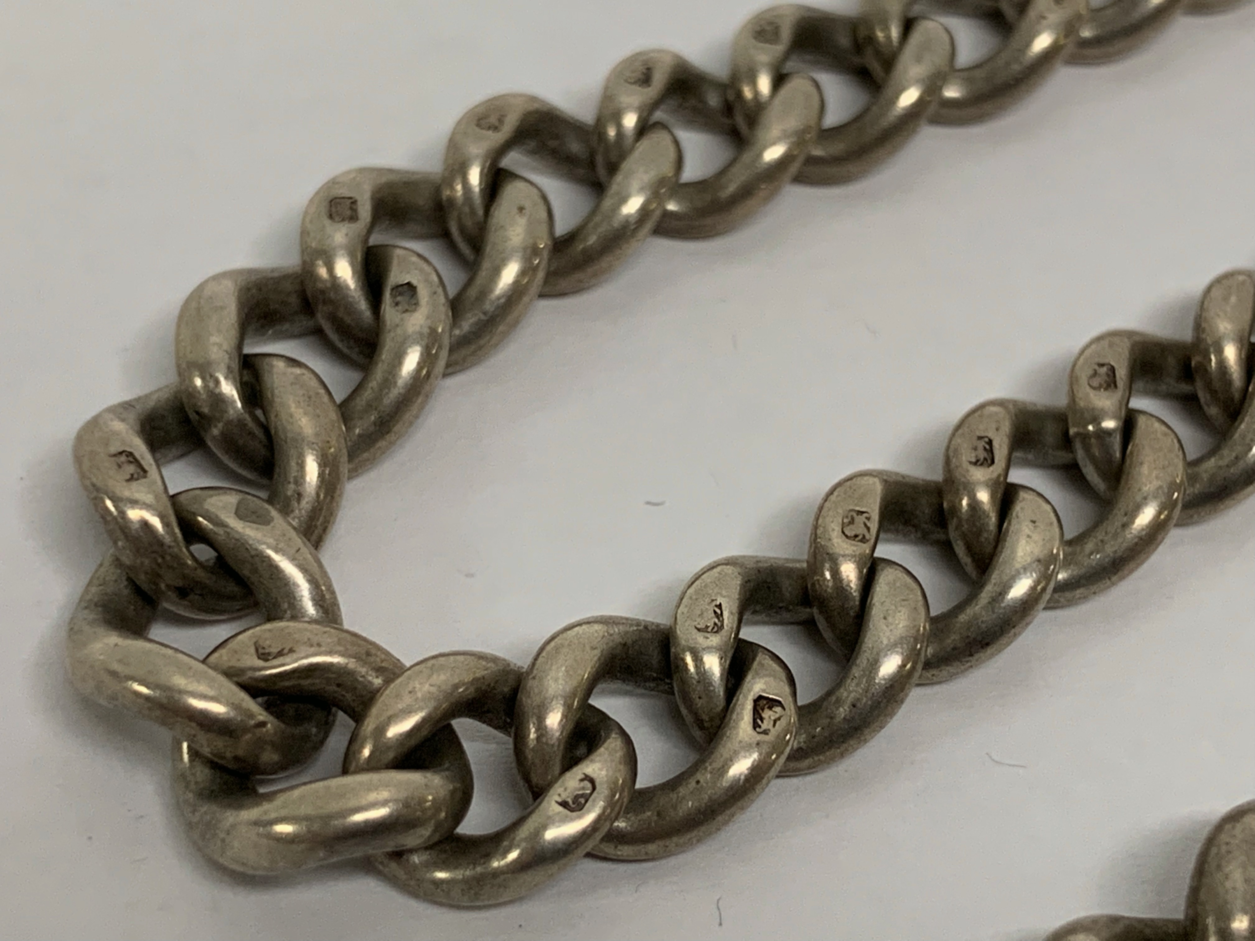 A SILVER WATCH CHAIN ALONG WITH A BROKEN SILVER CHAIN (75g in total) - Image 3 of 5