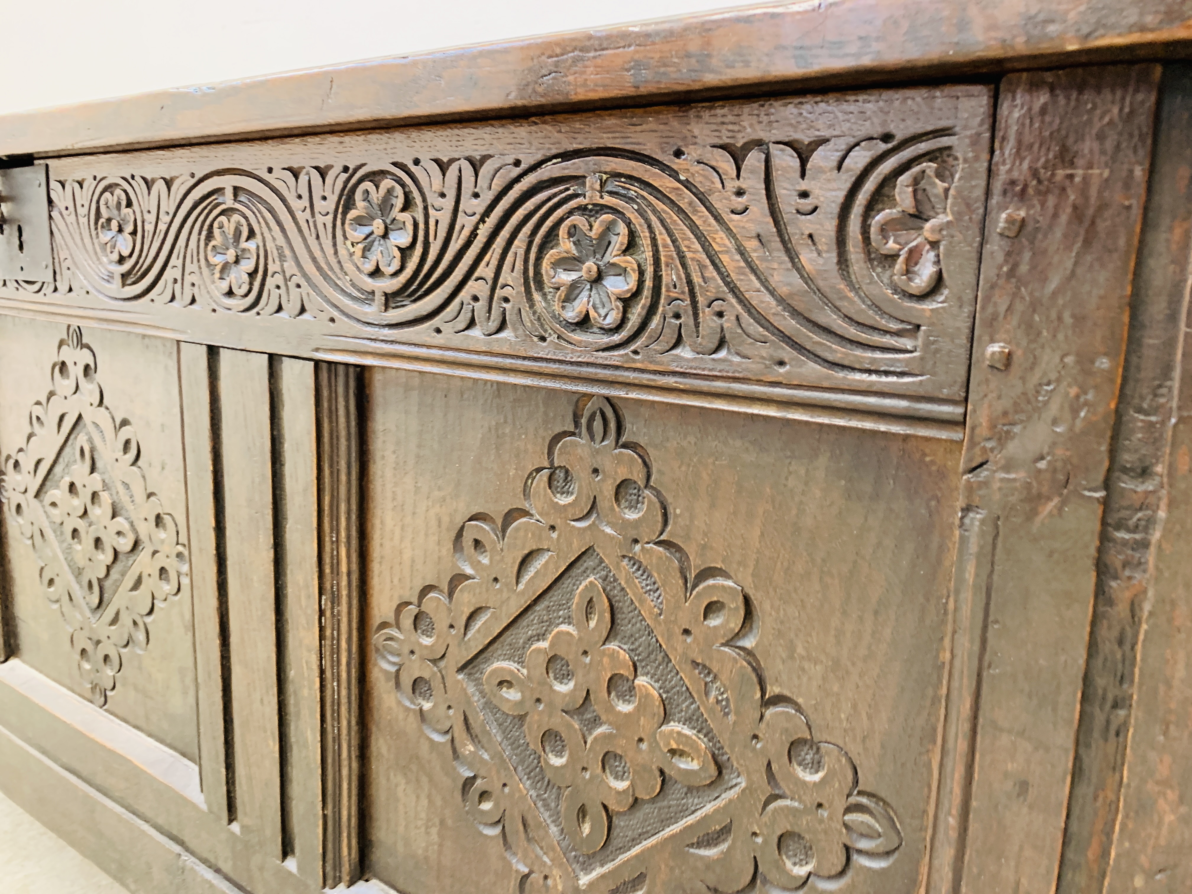 A LATE C17TH OAK COFFER, - Image 5 of 17