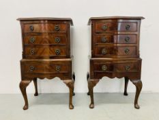 PAIR OF FLAME MAHOGANY FOUR DRAWER BEDSIDE CHESTS - W 44CM. D 33CM. H 76CM.