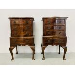 PAIR OF FLAME MAHOGANY FOUR DRAWER BEDSIDE CHESTS - W 44CM. D 33CM. H 76CM.