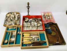 COLLECTION OF ASSORTED LOOSE PLATED CUTLERY AND A STYLISH LAMP BASE ETC - SOLD AS SEEN
