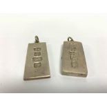 2 SILVER INGOTS ON SUSPENSION LOOPS (50g)