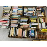 12 BOXES OF ASSORTED BOOKS TO INCLUDE MODERN NOVELS AND REFERENCE