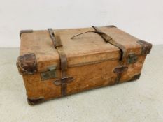 VINTAGE CAVE & SONS "OSILITE" LEATHER BOUND TRAVEL TRUNK - W 87CM. D 51CM. H 34CM.