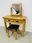 MODERN LIGHT OAK FINISH TWO DRAWER DRESSING TABLE - W 100CM. D 46CM. H 85CM.