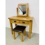 MODERN LIGHT OAK FINISH TWO DRAWER DRESSING TABLE - W 100CM. D 46CM. H 85CM.