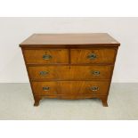 AN EARLY C19TH EDWARDIAN TWO OVER TWO DRAWER CHEST WITH BRASS HANDLES - W 91CM. D 44CM. H 80CM.