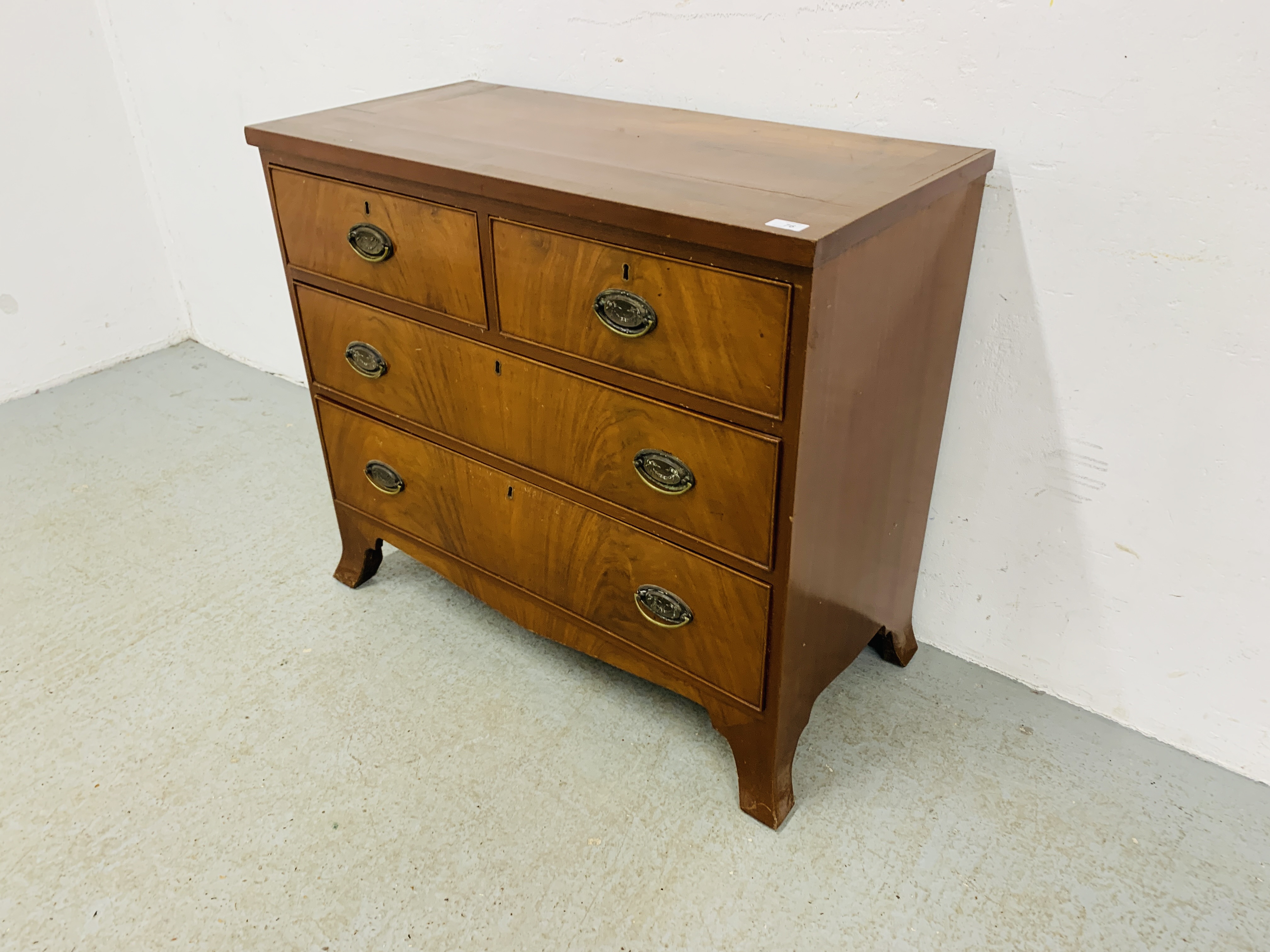 AN EARLY C19TH EDWARDIAN TWO OVER TWO DRAWER CHEST WITH BRASS HANDLES - W 91CM. D 44CM. H 80CM. - Image 3 of 8