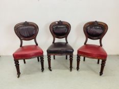 3 PERIOD MAHOGANY BALLOON BACK CHAIRS, SHIELD DESIGN,