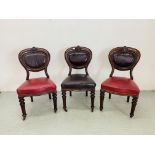 3 PERIOD MAHOGANY BALLOON BACK CHAIRS, SHIELD DESIGN,