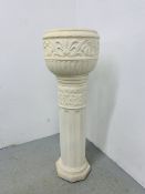 LARGE CLASSICAL GREEK STYLE JARDINIERE, CREAM FINISH, COLUMN BASE - H 123CM.