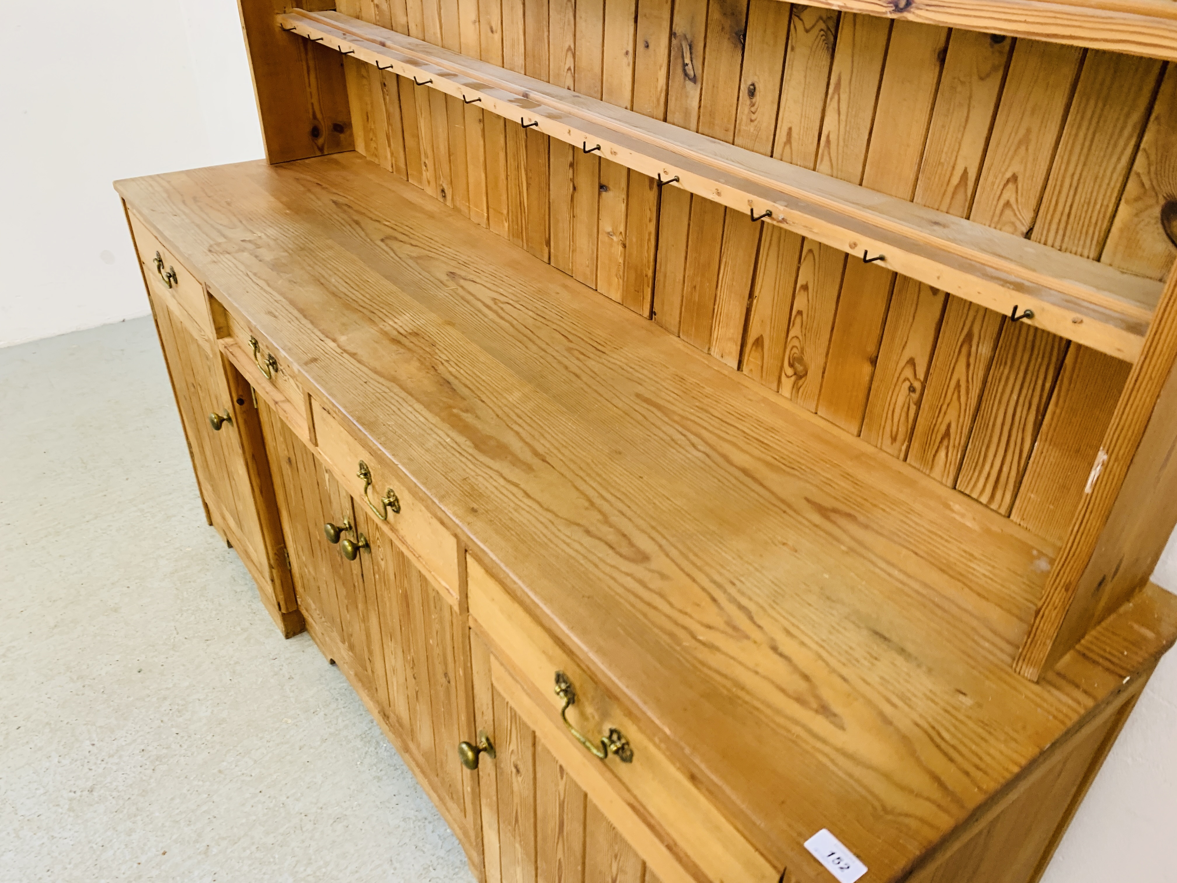 WAXED PINE 4 DRAWER 4 DOOR DRESSER - W 186CM. D 50CM. H 197CM. - Image 5 of 12