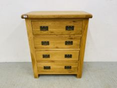 MODERN LIGHT OAK FINISH FOUR DRAWER CHEST - W 80CM. D 42CM. H 97CM.