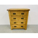 MODERN LIGHT OAK FINISH FOUR DRAWER CHEST - W 80CM. D 42CM. H 97CM.