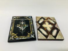 2 X VICTORIAN CARD CASES, ONE HAVING TORTOISE, MOTHER OF PEARL & ABELONE DECORATION,