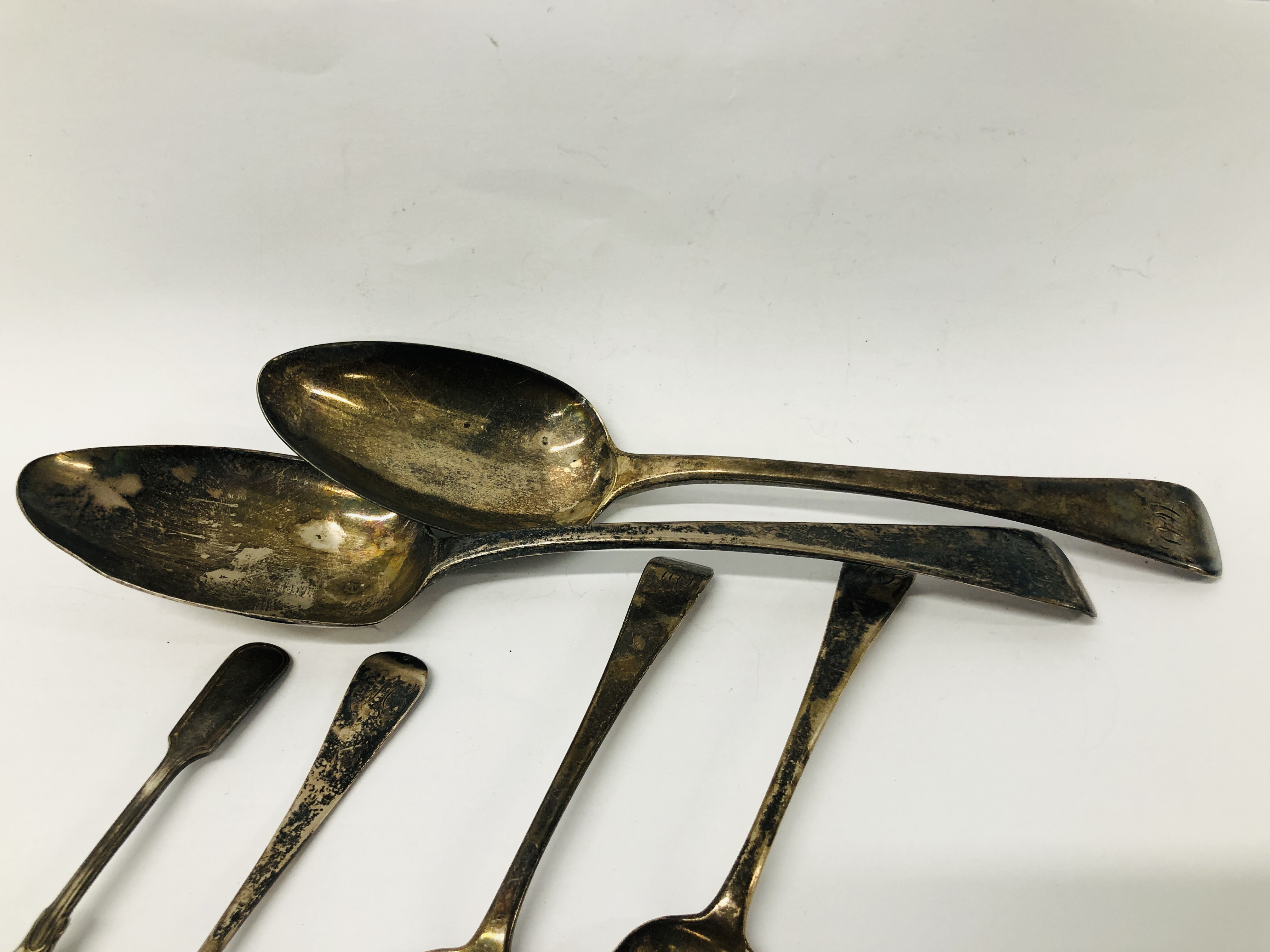 TWO GEORGIAN SILVER SERVING SPOONS, OLD ENGLISH PATTERN, - Image 4 of 7