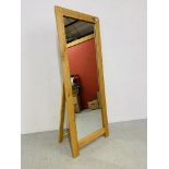 MODERN LIGHT OAK FINISH FREESTANDING FULL LENGTH DRESSING MIRROR - W 65CM. H 165CM.