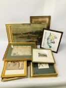 BOX OF ASSORTED FRAMED PICTURES,