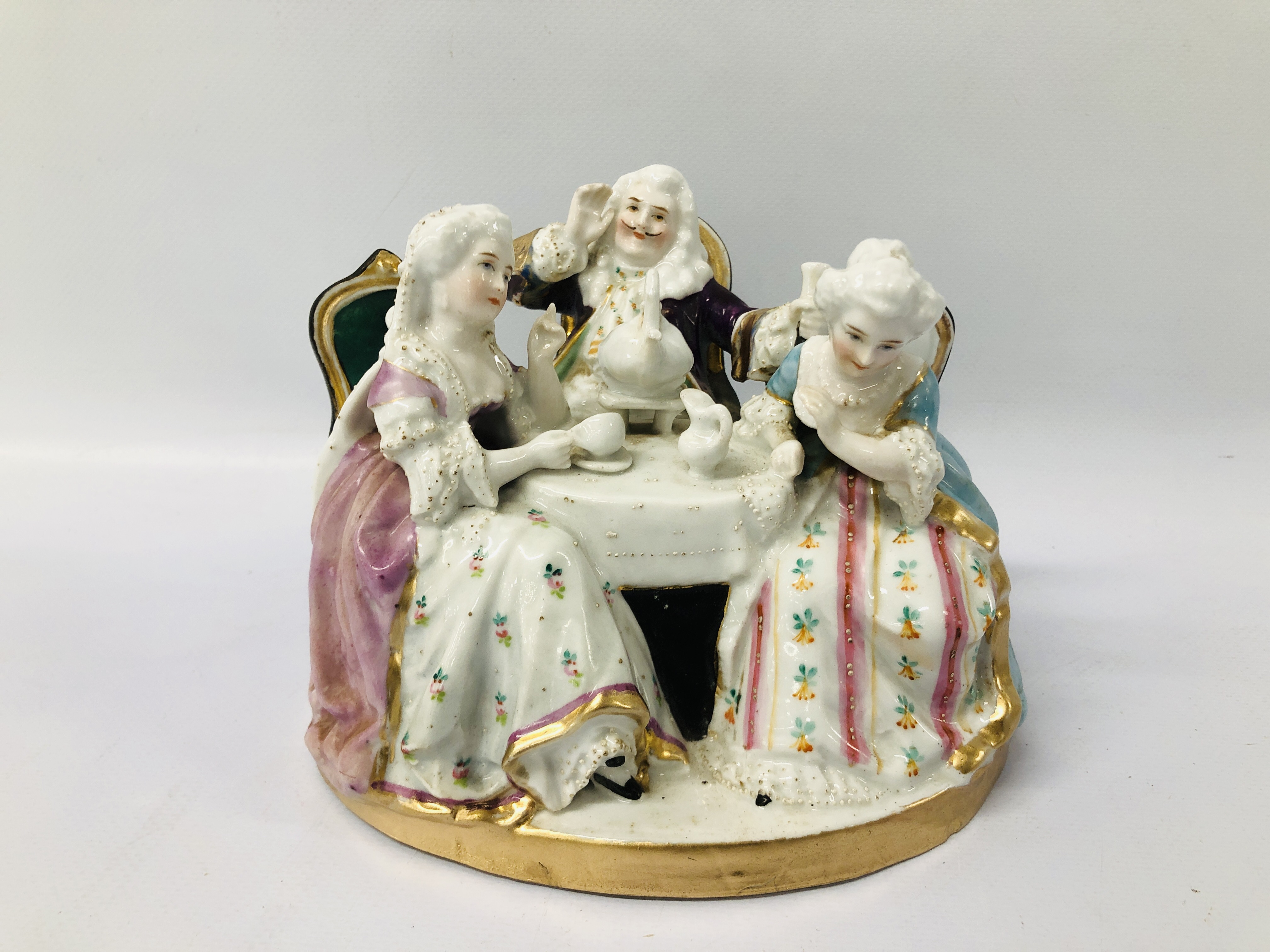 GERMAN PORCELAIN GROUP "THE EAVES DROPPER" H 12CM.