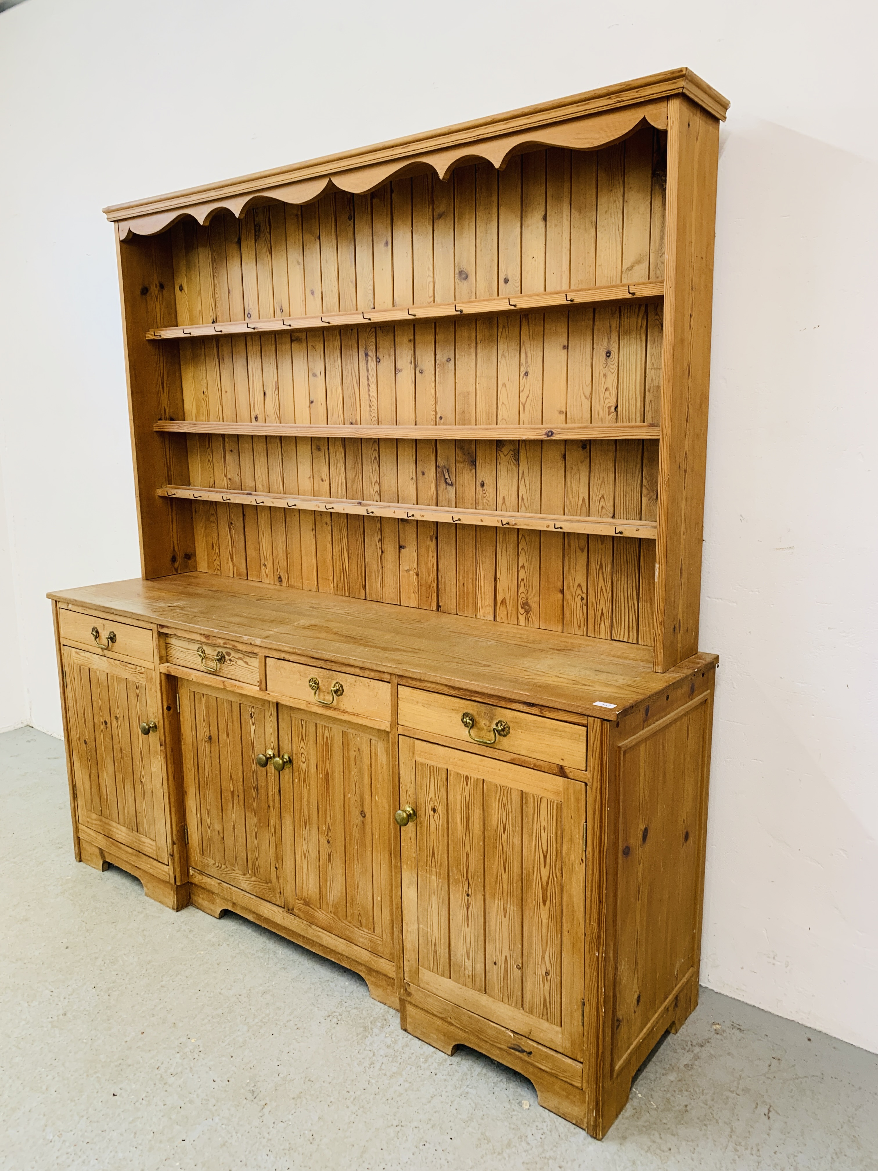 WAXED PINE 4 DRAWER 4 DOOR DRESSER - W 186CM. D 50CM. H 197CM. - Image 2 of 12