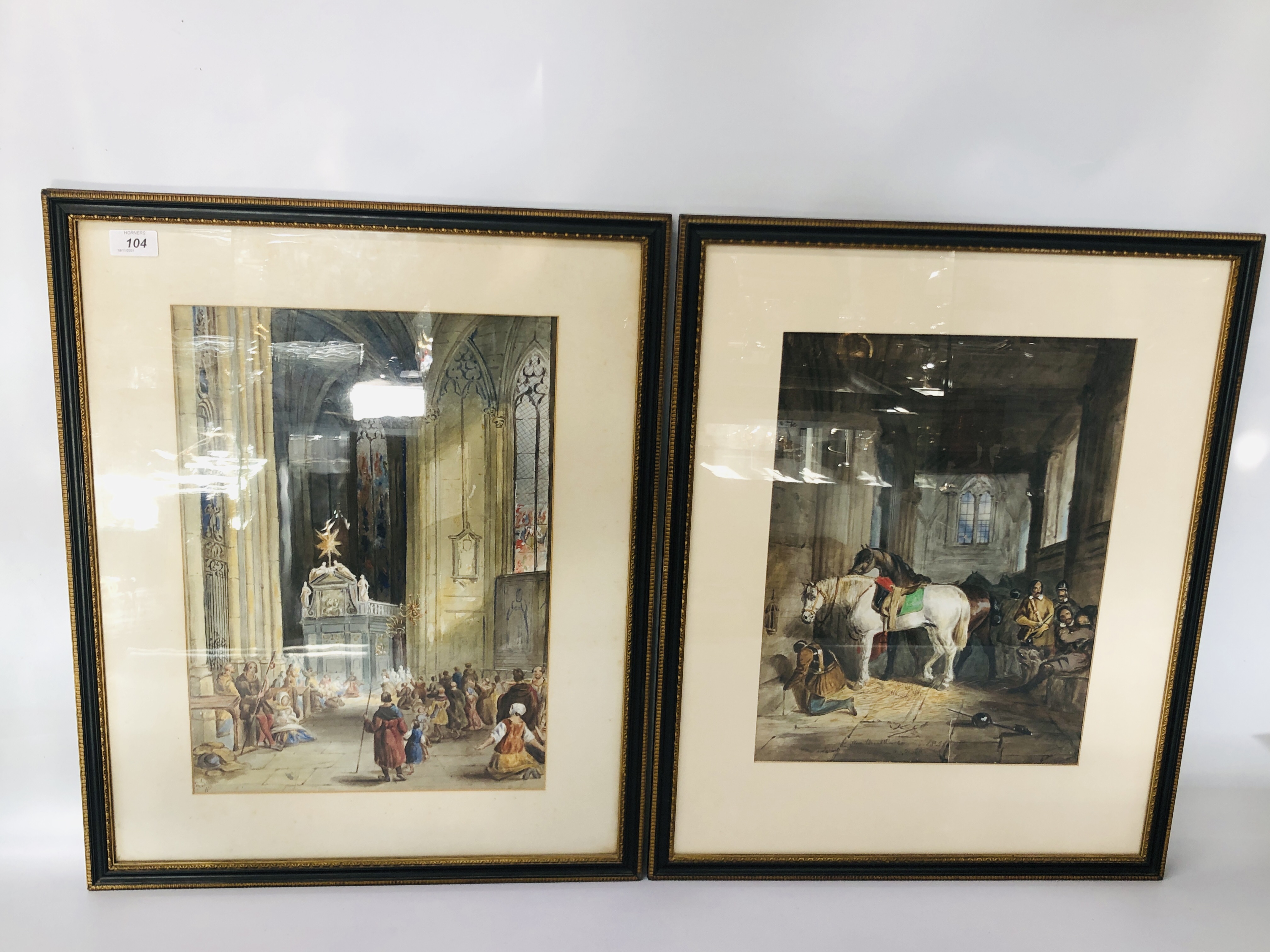 2 FRAMED WATERCOLOURS COLOGNE CATHEDRAL INTERIOR SCENE 45CM X 32CM AND STABLE SCENE 42CM X 32CM - Image 3 of 11